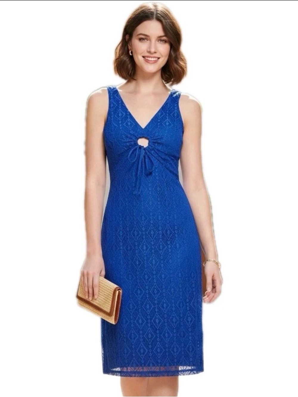 Guess Royal Blue Lace Midi Dress with Front Tie